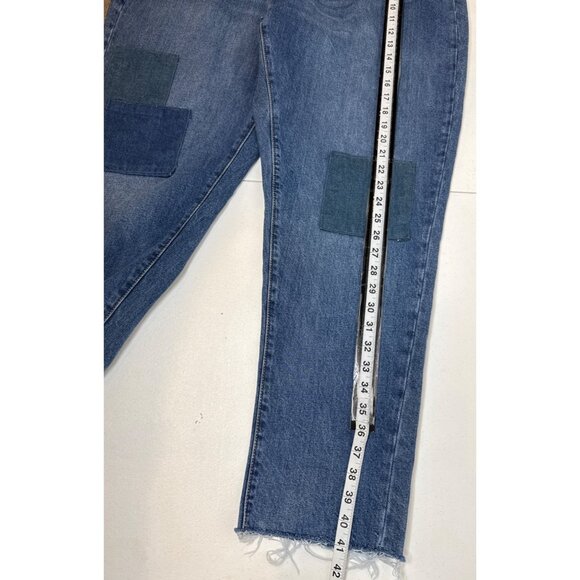 Universal Thread Boyfriend Patchwork Jeans Womens 16 XL Blue Raw Hem Denim - Picture 5 of 8